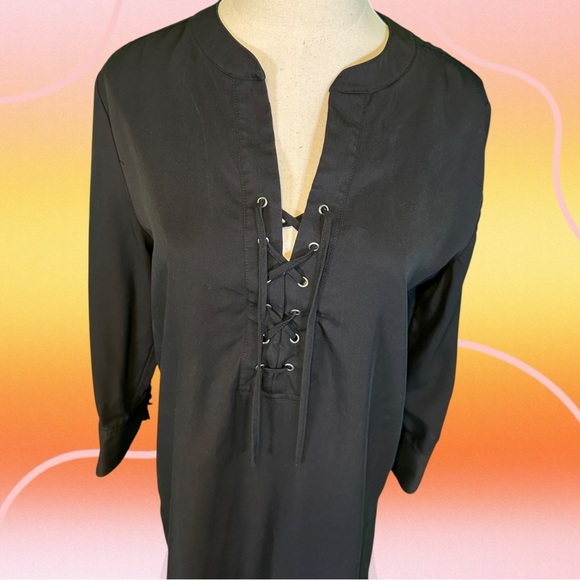 Theory ‘Jullitah’ Lightweight Tencel Lace-Up Detail Mini Dress in Black Size 8 - Picture 6 of 14